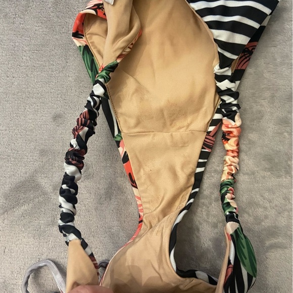 New! Ochie Black White Tropical Zebra Floral Print Swim Bikini Bottom 10606 - Picture 5 of 7